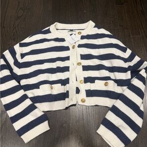 American Eagle Outfitters Navy and White Striped Cardigan